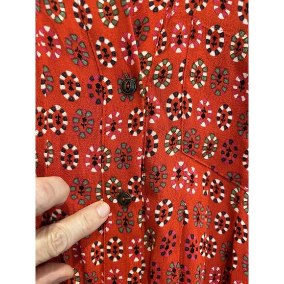 Maeve Anthropologie Red Daisy Midi Shirtdress Size 8 Belted Buttons Christmas - Picture 15 of 16